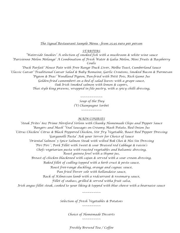 Signal Restaurant - Sample Menu